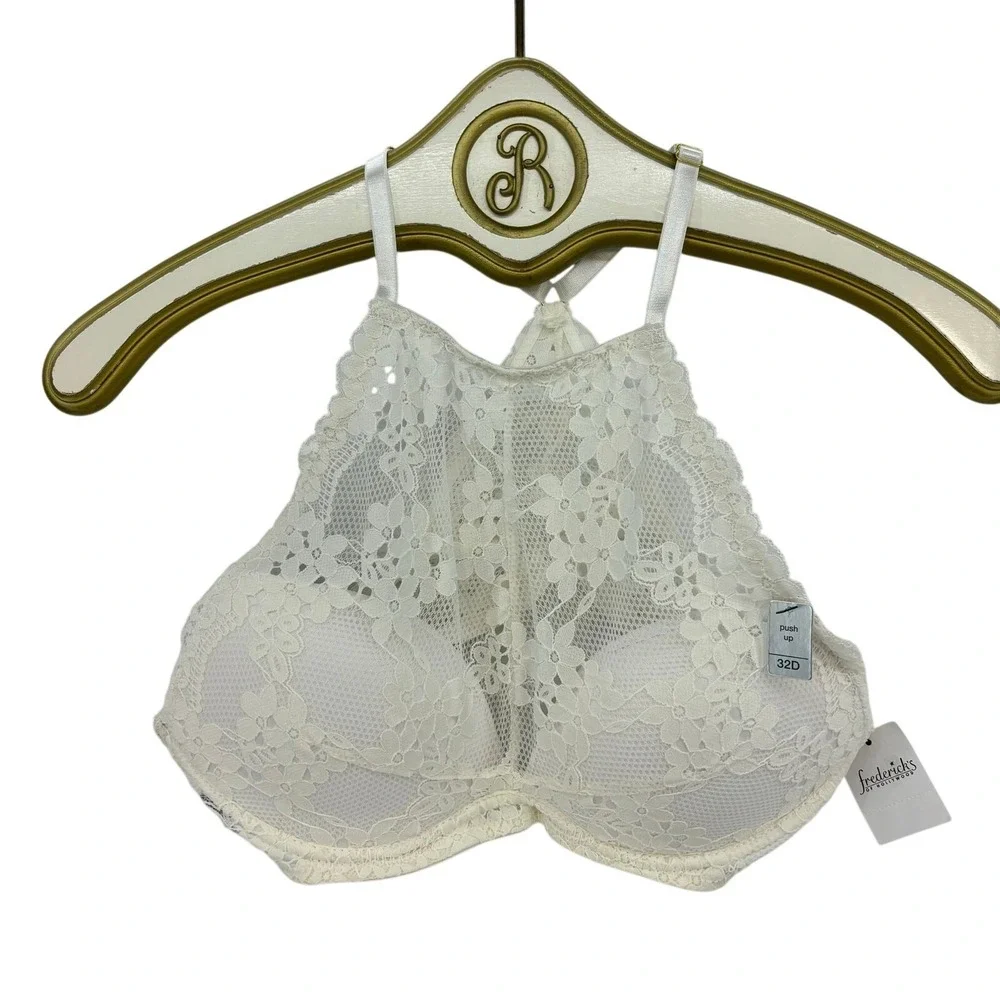 Fredericks of Hollywood Bra 32D Ivory Lace High Neck Push Up Laura Desiree